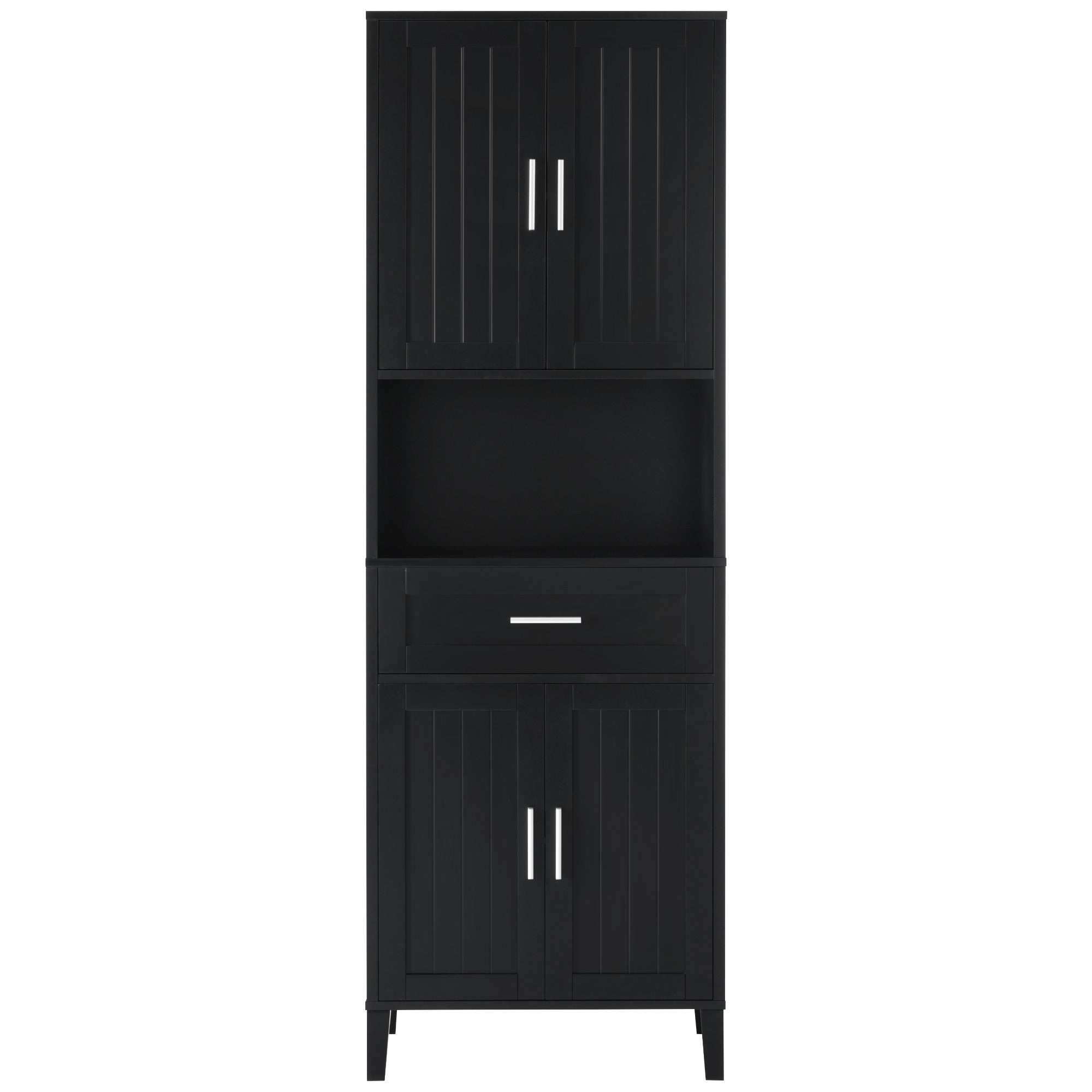 VanityFus Black 13.8-in x 23.6-in x 70.9-in Wood Freestanding Soft Close Linen Cabinet adjustable shelves 4 Soft close doors 1 drawers